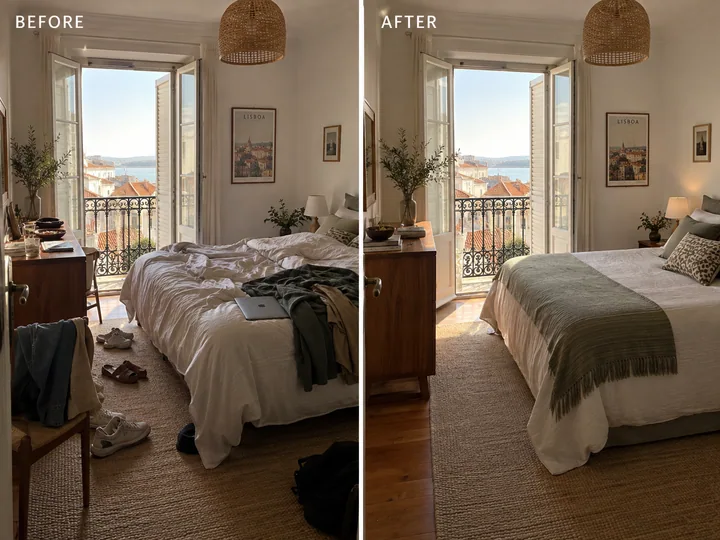 Before on the left and after on the right: Ready for the next stay